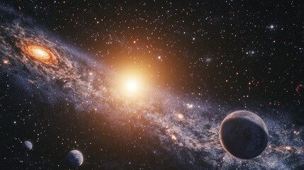 Poster - Celestial bodies of a planet and galaxy in vast space