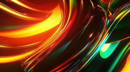 Poster - Abstract gradient background featuring dark orange yellow and green neon lights rendered in 3D