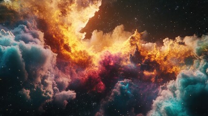 Poster - Colorful gas cloud nebula in outer space rendered in 3D