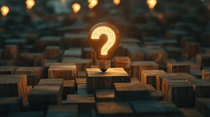 Poster - 3D rendering of a business concept featuring a question mark integrated with a light bulb