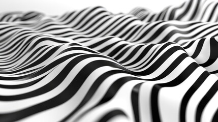 Poster - 3D abstract background featuring undulating waves in shades of black and white
