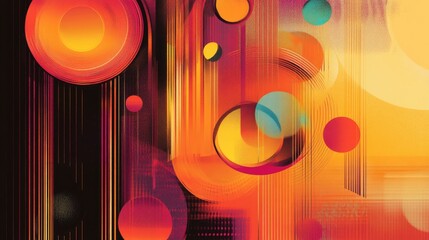 Poster - Abstract illustration with vibrant orange hues and disco themed circles