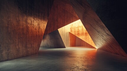 Poster - Empty dark abstract concrete room with smooth brown surfaces showcasing a structural interior Architectural visualization in 3D illustration and rendering