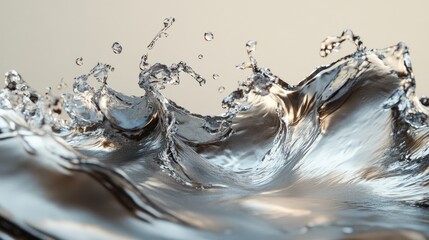 Poster - Silver splash in a 3D illustration showcasing dynamic movement and fluidity through an artistic rendering