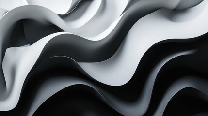 Poster - 3D abstract background featuring undulating waves in shades of black and white