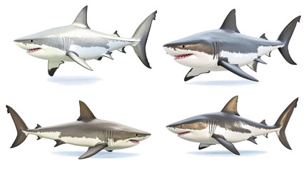 Poster - Collection of White Shark Illustrations on a Transparent Background Generative AI
