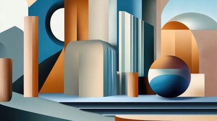Poster - Abstract illustration featuring modern architectural elements in a three dimensional design