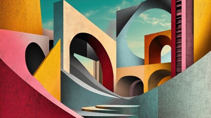 Poster - Abstract illustration featuring modern architectural elements in a three dimensional design