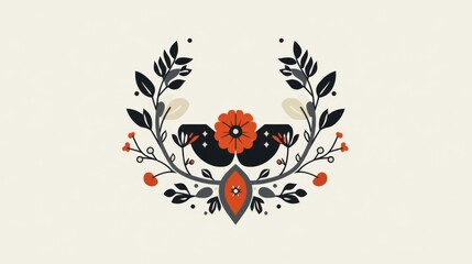 Poster - Vibrant grey emblem with a retro design featuring geometric elements against a clean white background