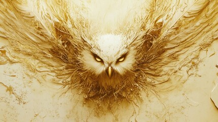 Wall Mural - minimalist line art of an owl with wise, focused eyes, and intricate feather detail on a white backg