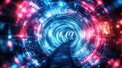 Poster - Abstract neon tunnel with vibrant light effects creating a mesmerizing background