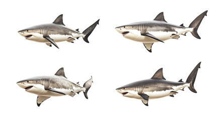 Poster - Collection of White Sharks Isolated on a Transparent Background Generative AI