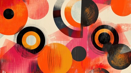 Poster - Abstract illustration with vibrant orange hues and disco themed circles
