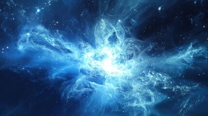 Poster - Abstract blue background featuring a digital illustration of an explosive star
