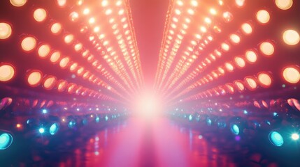Poster - Abstract glamorous fashion backdrop featuring illuminated stage or stadium spotlights creating a captivating glowing background Digital illustration