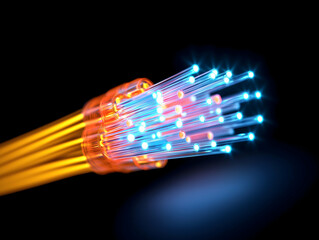 Aufkleber - A close-up view of vibrant fiber optic cables emitting colorful light against a dark background, showcasing their modern technological design.