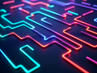 Aufkleber - A vibrant array of neon lines creating an abstract pattern against a dark background, evoking a sense of depth and digital aesthetics.