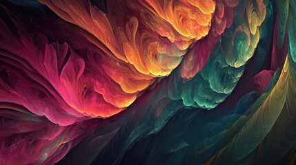 Poster - vibrant and chaotic abstract fractal design with colorful patterns digital rendering of intricate sh