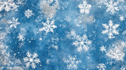 Poster - Winter backdrop featuring snowflakes and frost on a blue surface