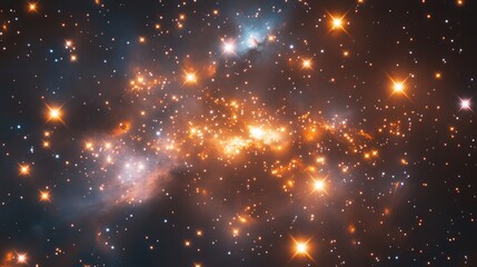 Poster - a luminous cluster of stars in a distant galaxy showcasing a vibrant nebula in the vastness of space