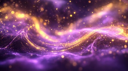 Poster - Abstract sci fi design featuring twisted light fibers in purple and yellow hues