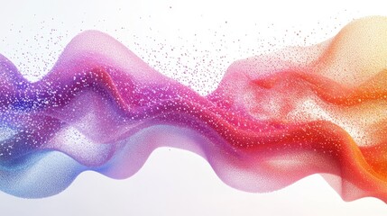 Poster - Vibrant flowing particles in an abstract wavy formation made of small spheres An artistic design element 3D rendered image on a white backdrop