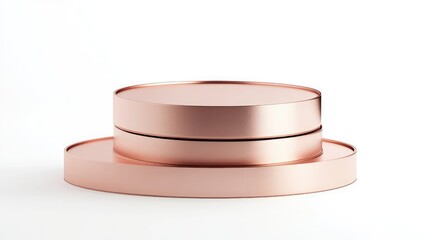 Poster - 3d rendering of a rose gold podium set against a white background minimalistic pedestal featuring ge