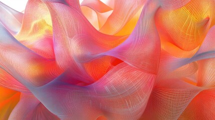 Poster - 3D rendering of a vibrant abstract background featuring an interweaving pattern of strings lines ribbons and fibers in a dynamic spatial arrangement