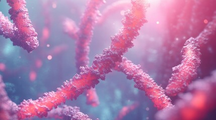 Poster - 3D rendering of chromosomes set against a DNA background