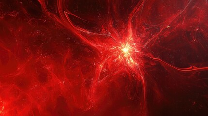Poster - Abstract red background featuring a glossy fractal explosion star complemented by dynamic lines