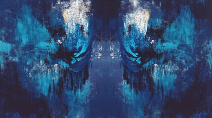 Poster - Contemporary Design Featuring Blue Brushstrokes on an Abstract Background Vibrant Dual Illustration with Aztec inspired Motifs Ethnic Abstract Pattern with Dark Tones