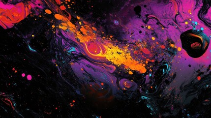 Poster - Decorative Black Backdrop Cosmic Organic Banner Striking Abstract Design Vibrant Dark Dyed Artwork Grunge Psychedelic Texture Organic Motif