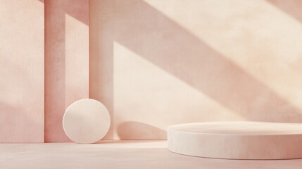 Poster - Minimal abstract scene featuring geometric shapes against a soft pink cream backdrop 3D rendering