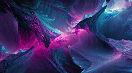 Poster - Vibrant chaotic fractal design featuring abstract shapes 3D rendered imagery suitable for backgrounds or wallpapers