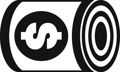 Poster - black and white vector icon of a rolled up dollar bill, symbolizing savings, investment, and financi