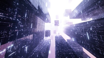 Aufkleber - Contemporary urban landscape featuring skyscrapers and digital connectivity concept displayed on a screen