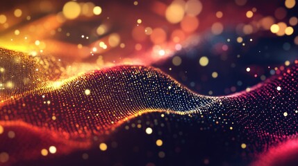 Poster - Abstract background of interconnected dots representing big data visualization and the flow of musical sounds in 3D rendering