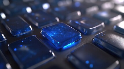 Poster - Close up view of a computer keyboard highlighting a blue beginning key showcasing a conceptual 3D design