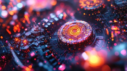Fototapete - Abstract technology inspired background featuring intricate patterns and vibrant colors for various creative applications