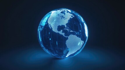 Poster - glowing blue transparent globe on a dark backdrop 3d rendering