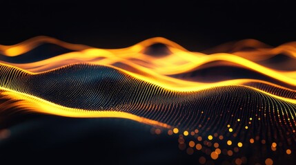 Aufkleber - 3D abstract background in yellow with wave like shapes on a dark backdrop A modern design element featuring a glowing gold aesthetic for artistic projects web flyers cards or brochures