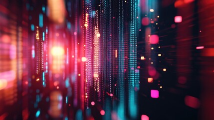 Poster - Futuristic digital grid particles with a de focused effect creating a vibrant cyber space backdrop