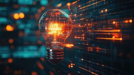 Aufkleber - Digital network data represented by a creative light bulb symbolizing technological advancement energy power and ecological scientific innovation