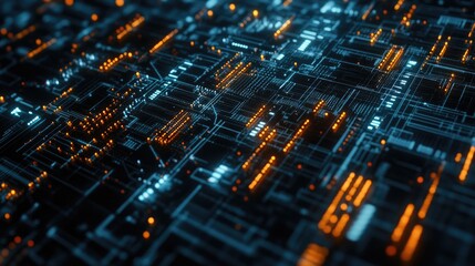 Aufkleber - Technological backdrop featuring scientific elements conveying ideas of connectivity and networks with illuminating highlights