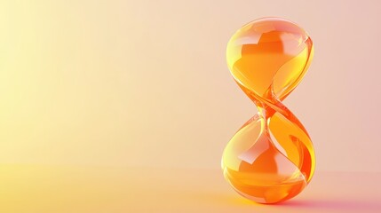 Poster - Geometric hourglass shapes in vibrant orange representing a modern business concept illustrated against a soft pastel background 3D rendering