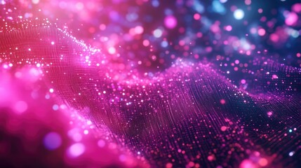 Poster - Futuristic digital grid particles with a de focused effect creating a vibrant cyber space backdrop