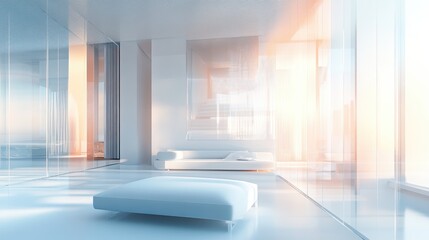 Poster - Dynamic interior featuring gradient colored objects in a 3D illustration and rendering