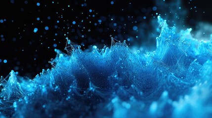 Aufkleber - Abstract digital backdrop featuring blue cybernetic particles set against a dark background