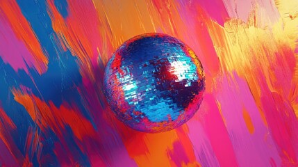 Poster - Abstract illustration of a colorful disco ball set against a vibrant background