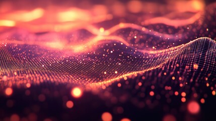 Poster - Futuristic digital grid particles with a de focused effect creating a vibrant cyber space backdrop